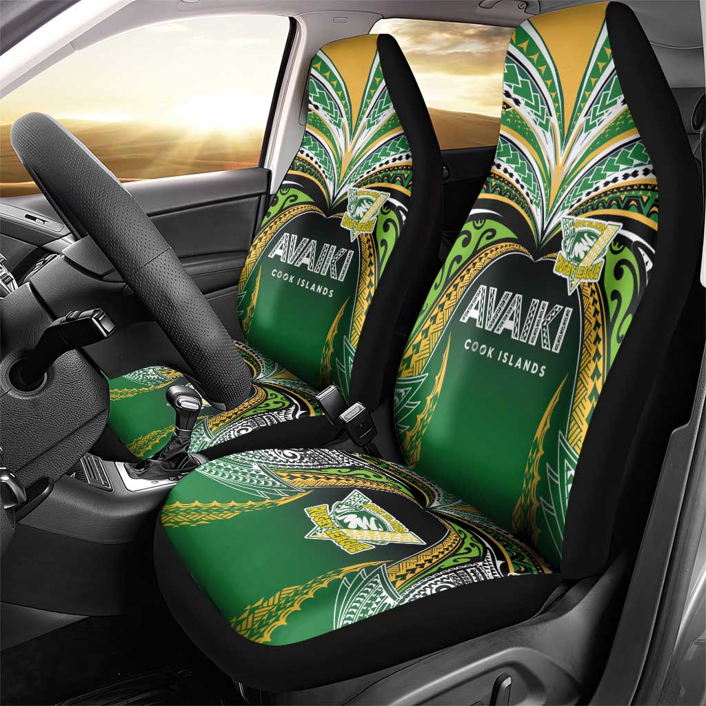 Cook Islands Rugby League Car Seat Cover Avaiki Tatau Tribal Motifs Black Color - Polynesian Pride