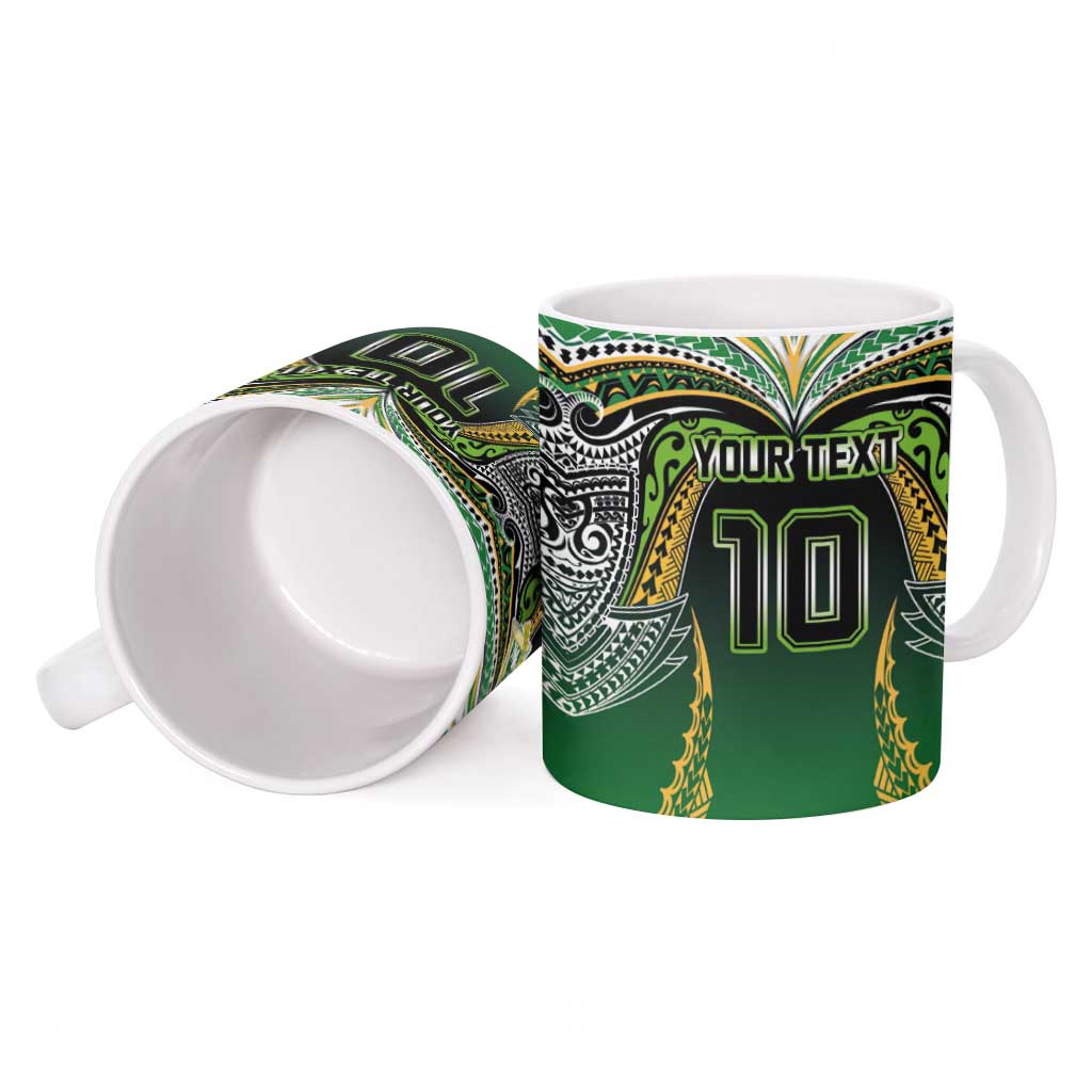 Custom Cook Islands Rugby League Ceramic Mug Avaiki Tatau Tribal Motifs Black Color - Polynesian Pride