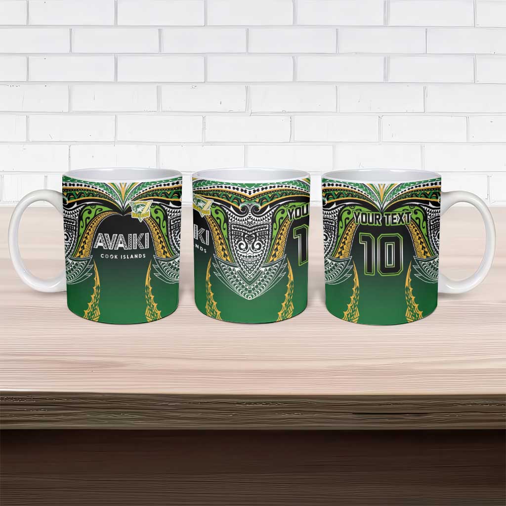 Custom Cook Islands Rugby League Ceramic Mug Avaiki Tatau Tribal Motifs Black Color - Polynesian Pride