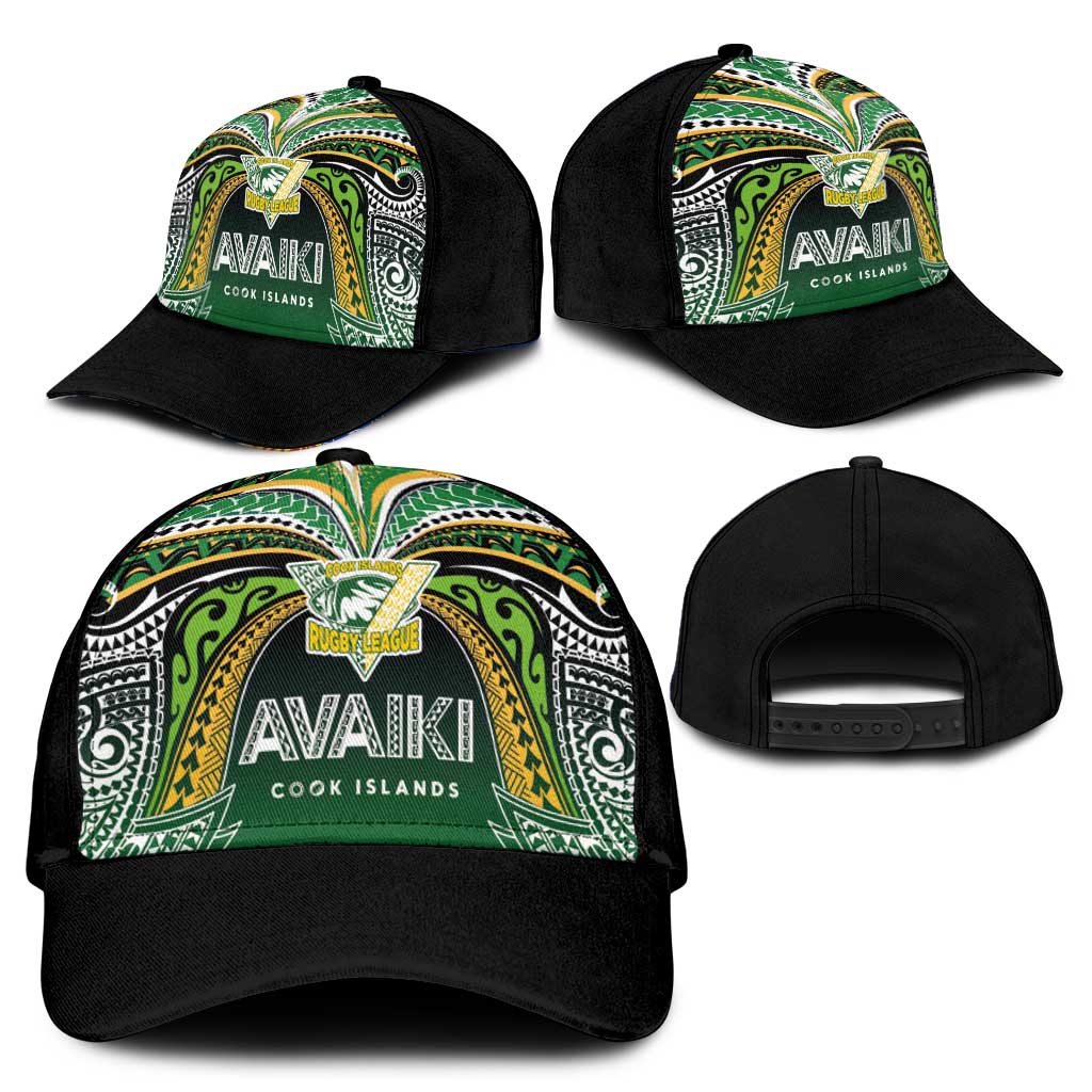 Cook Islands Rugby League Classic Cap Avaiki Tatau Tribal Motifs Black Color - Polynesian Pride