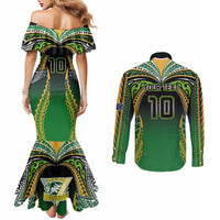 Custom Cook Islands Rugby League Couples Matching Mermaid Dress and Long Sleeve Button Shirt Avaiki Tatau Tribal Motifs Black Color - Polynesian Pride