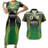 Custom Cook Islands Rugby League Couples Matching Short Sleeve Bodycon Dress and Hawaiian Shirt Avaiki Tatau Tribal Motifs Black Color - Polynesian Pride