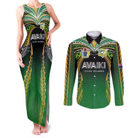 Custom Cook Islands Rugby League Couples Matching Tank Maxi Dress and Long Sleeve Button Shirt Avaiki Tatau Tribal Motifs Black Color - Polynesian Pride