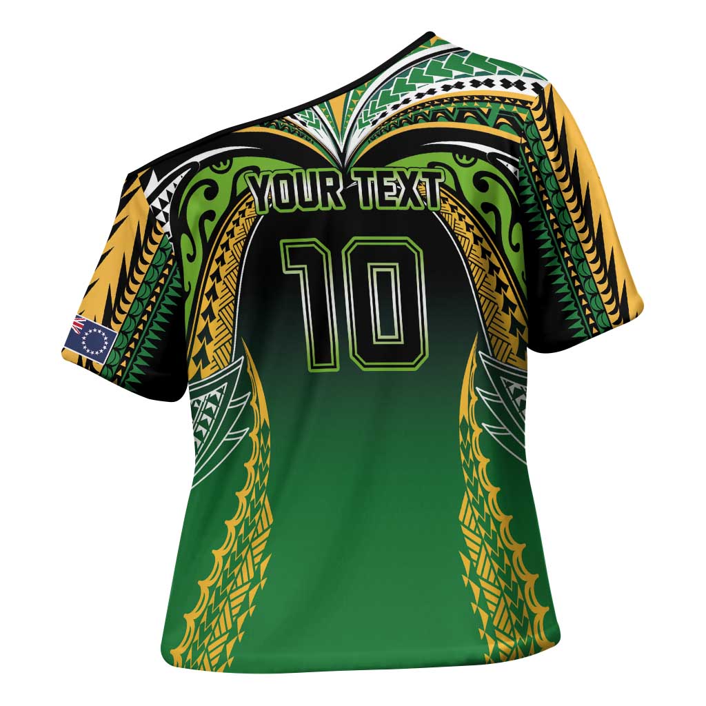 Custom Cook Islands Rugby League Cross Shoulder Shirt Avaiki Tatau Tribal Motifs Black Color - Polynesian Pride