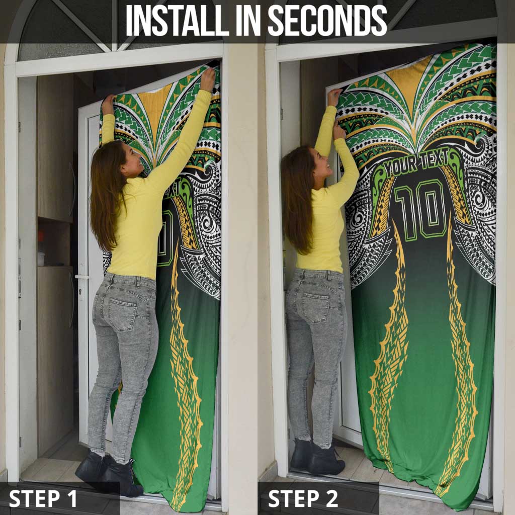 Custom Cook Islands Rugby League Door Cover Avaiki Tatau Tribal Motifs Black Color - Polynesian Pride