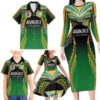 Custom Cook Islands Rugby League Family Matching Long Sleeve Bodycon Dress and Hawaiian Shirt Avaiki Tatau Tribal Motifs Black Color - Polynesian Pride