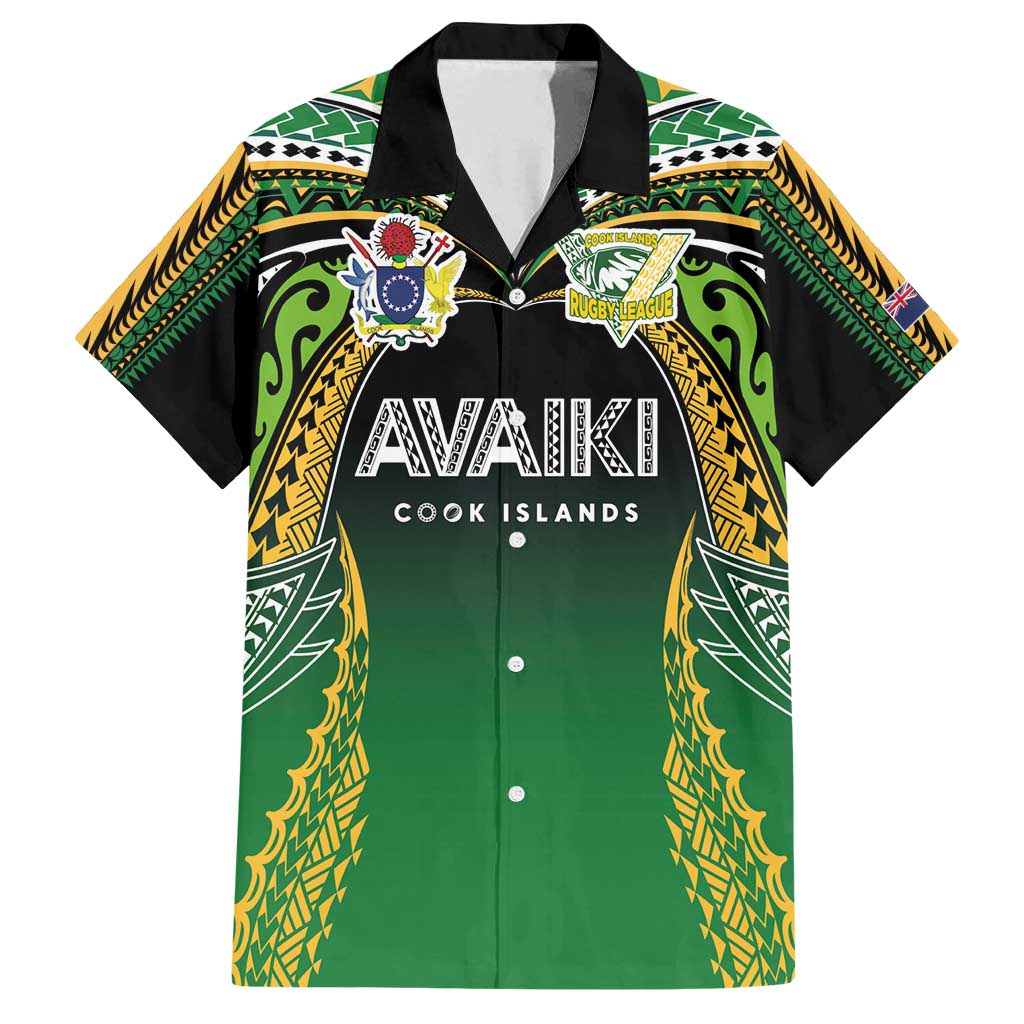 Custom Cook Islands Rugby League Family Matching Off Shoulder Short Dress and Hawaiian Shirt Avaiki Tatau Tribal Motifs Black Color - Polynesian Pride