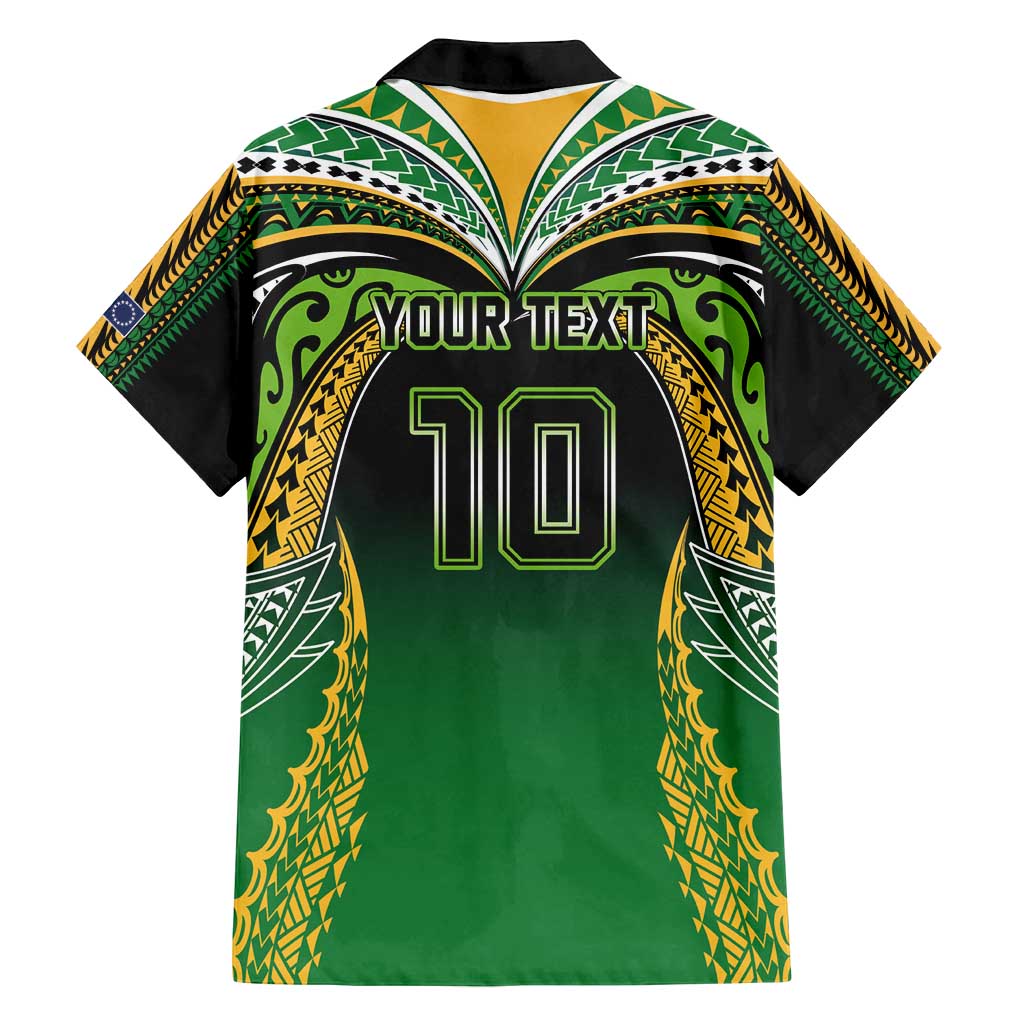 Custom Cook Islands Rugby League Family Matching Off Shoulder Short Dress and Hawaiian Shirt Avaiki Tatau Tribal Motifs Black Color - Polynesian Pride