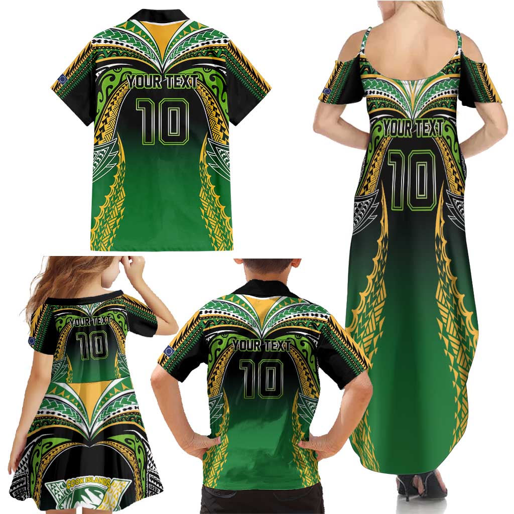 Custom Cook Islands Rugby League Family Matching Summer Maxi Dress and Hawaiian Shirt Avaiki Tatau Tribal Motifs Black Color - Polynesian Pride