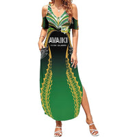 Custom Cook Islands Rugby League Family Matching Summer Maxi Dress and Hawaiian Shirt Avaiki Tatau Tribal Motifs Black Color - Polynesian Pride