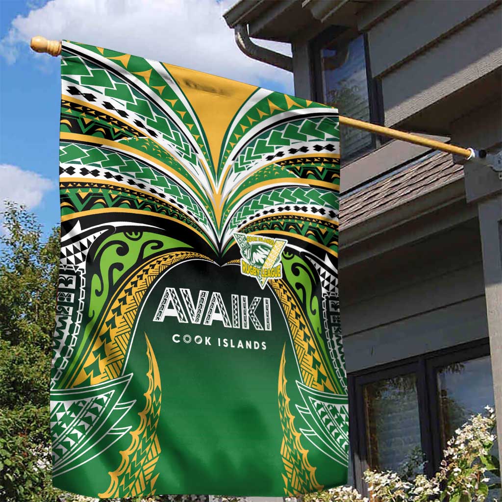 Cook Islands Rugby League Garden Flag Avaiki Tatau Tribal Motifs Black Color - Polynesian Pride