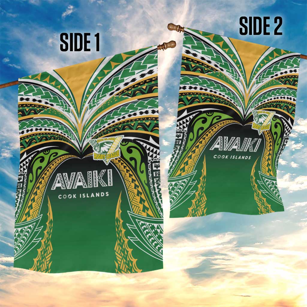 Cook Islands Rugby League Garden Flag Avaiki Tatau Tribal Motifs Black Color - Polynesian Pride