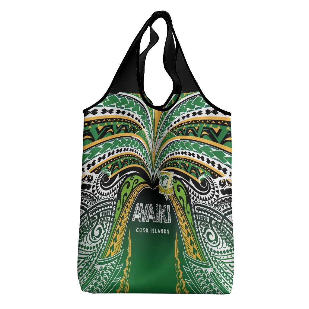 Cook Islands Rugby League Grocery Bag Avaiki Tatau Tribal Motifs Black Color - Polynesian Pride