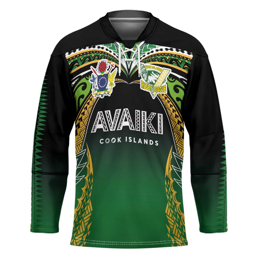 Custom Cook Islands Rugby League Hockey Jersey Avaiki Tatau Tribal Motifs Black Color - Polynesian Pride