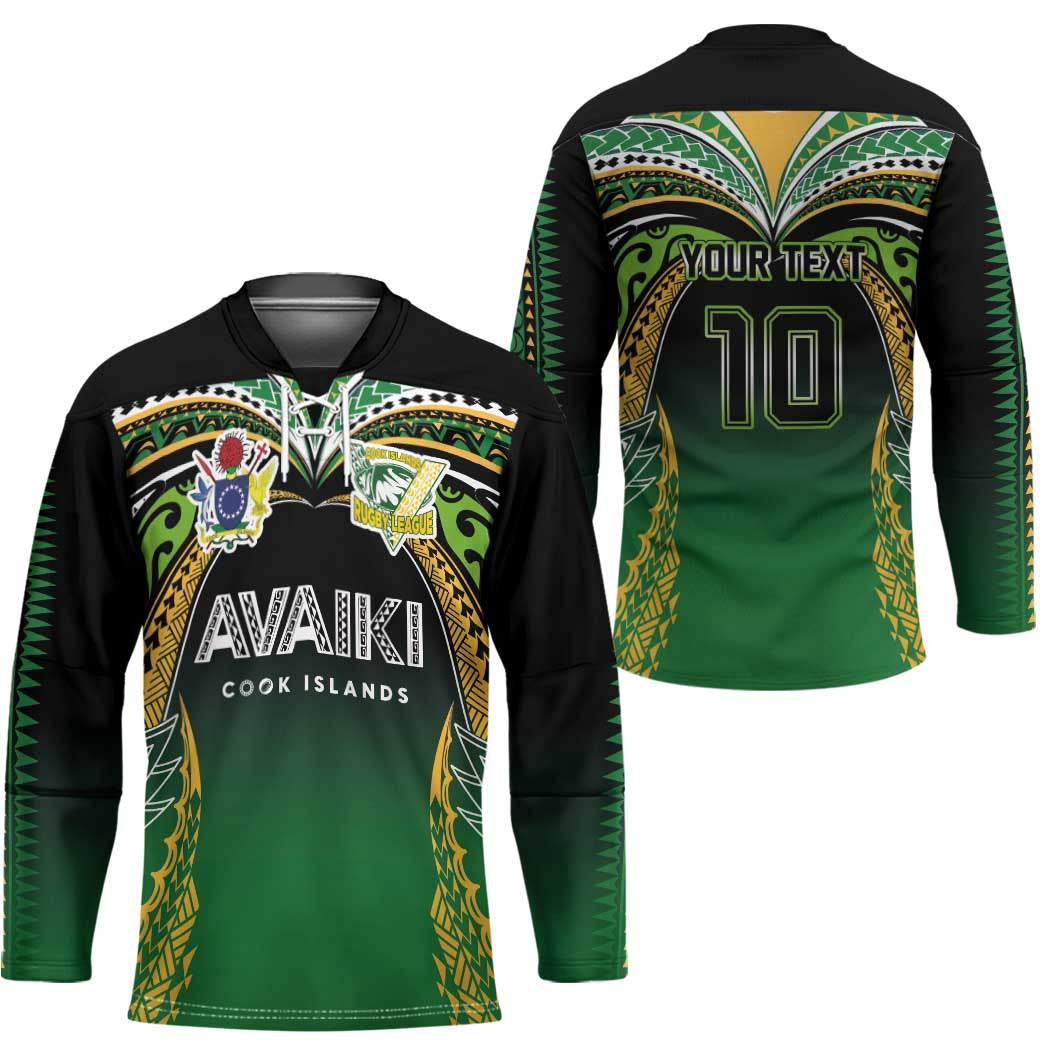 Custom Cook Islands Rugby League Hockey Jersey Avaiki Tatau Tribal Motifs Black Color - Polynesian Pride