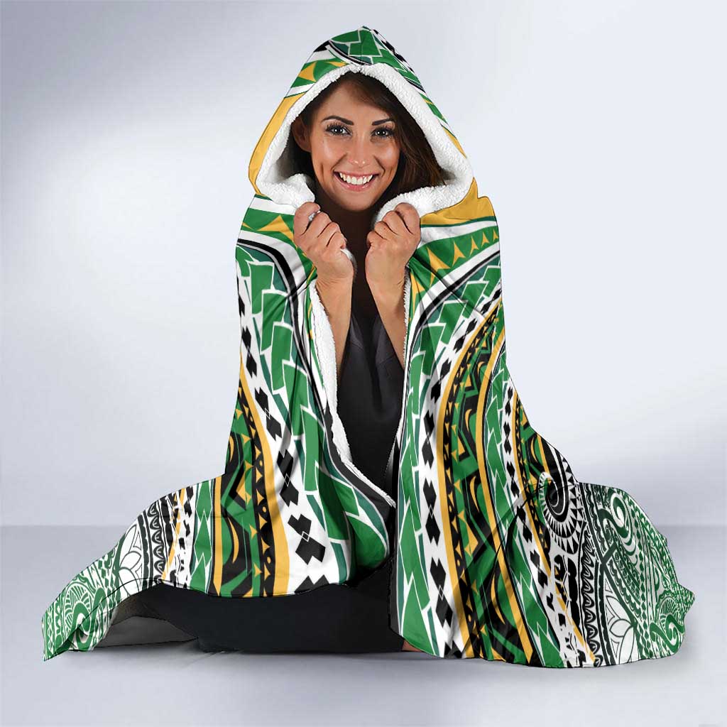 Cook Islands Rugby League Hooded Blanket Avaiki Tatau Tribal Motifs Black Color - Polynesian Pride