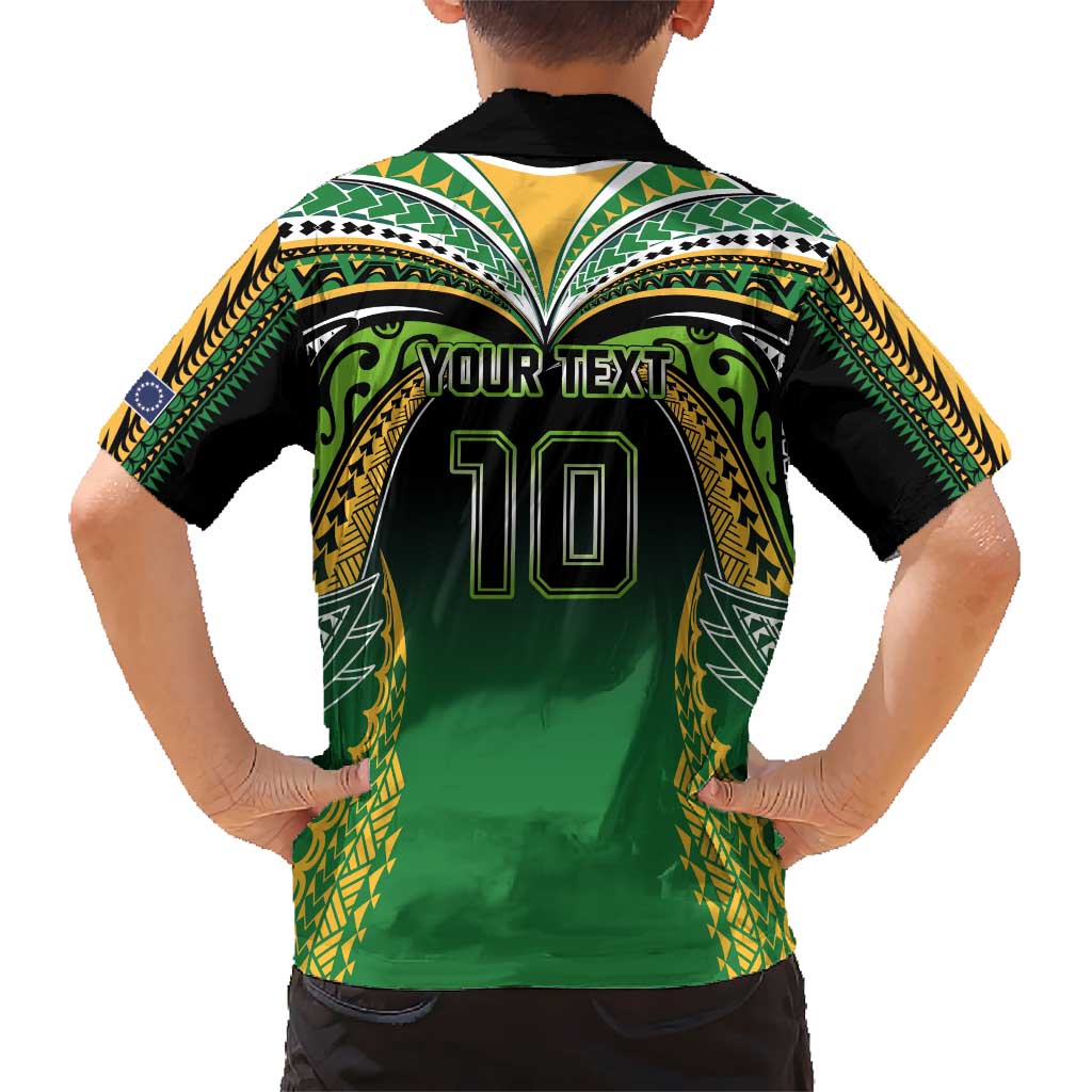 Custom Cook Islands Rugby League Kid Hawaiian Shirt Avaiki Tatau Tribal Motifs Black Color - Polynesian Pride
