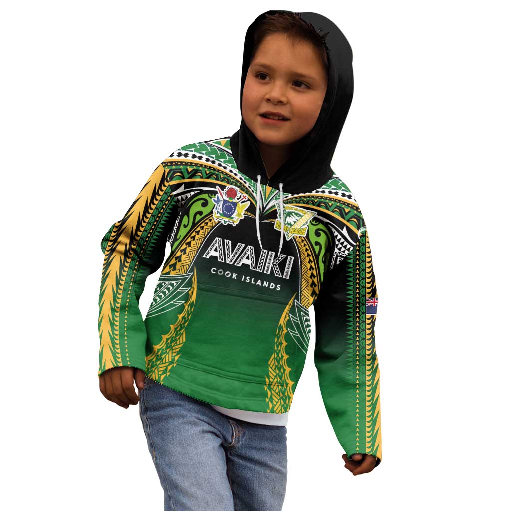 Custom Cook Islands Rugby League Kid Hoodie Avaiki Tatau Tribal Motifs Black Color - Polynesian Pride