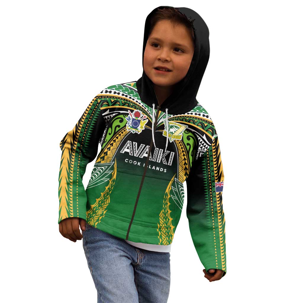 Custom Cook Islands Rugby League Kid Hoodie Avaiki Tatau Tribal Motifs Black Color - Polynesian Pride