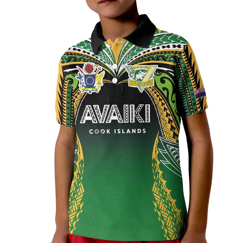 Custom Cook Islands Rugby League Kid Polo Shirt Avaiki Tatau Tribal Motifs Black Color - Polynesian Pride