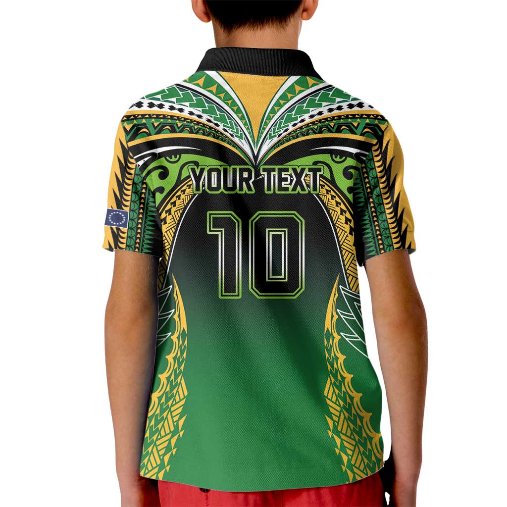 Custom Cook Islands Rugby League Kid Polo Shirt Avaiki Tatau Tribal Motifs Black Color - Polynesian Pride
