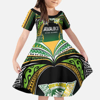 Custom Cook Islands Rugby League Kid Short Sleeve Dress Avaiki Tatau Tribal Motifs Black Color - Polynesian Pride