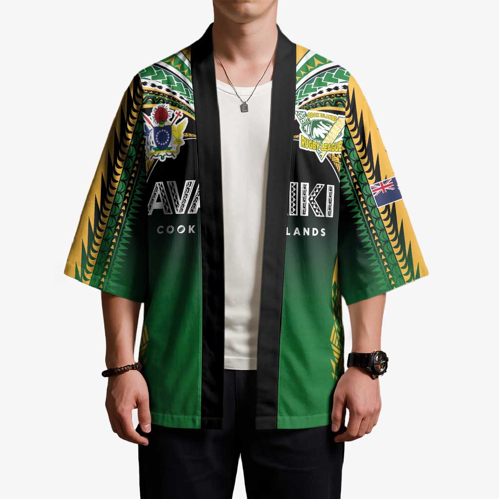Custom Cook Islands Rugby League Kimono Avaiki Tatau Tribal Motifs Black Color - Polynesian Pride