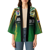 Custom Cook Islands Rugby League Kimono Avaiki Tatau Tribal Motifs Black Color - Polynesian Pride