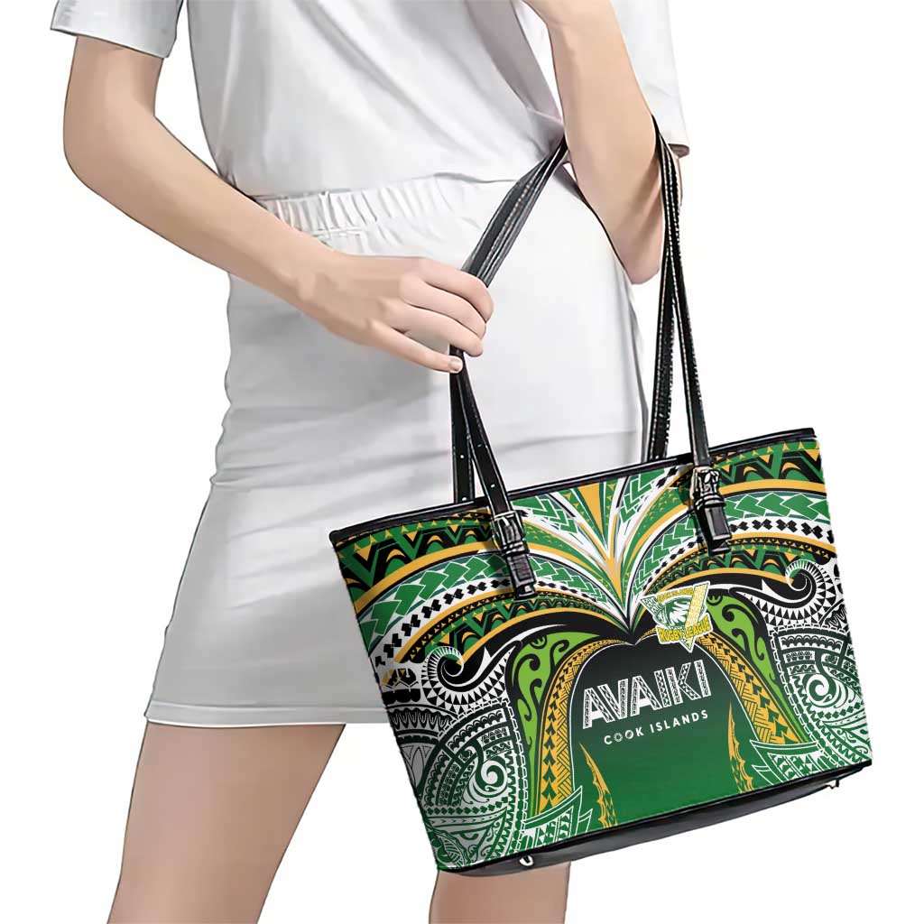 Cook Islands Rugby League Leather Tote Bag Avaiki Tatau Tribal Motifs Black Color - Polynesian Pride