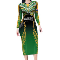 Custom Cook Islands Rugby League Long Sleeve Bodycon Dress Avaiki Tatau Tribal Motifs Black Color - Polynesian Pride