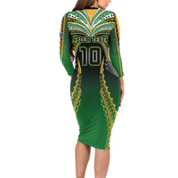 Custom Cook Islands Rugby League Long Sleeve Bodycon Dress Avaiki Tatau Tribal Motifs Black Color - Polynesian Pride