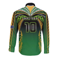 Custom Cook Islands Rugby League Long Sleeve Button Shirt Avaiki Tatau Tribal Motifs Black Color - Polynesian Pride