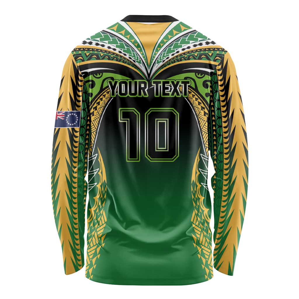 Custom Cook Islands Rugby League Long Sleeve Shirt Avaiki Tatau Tribal Motifs Black Color - Polynesian Pride