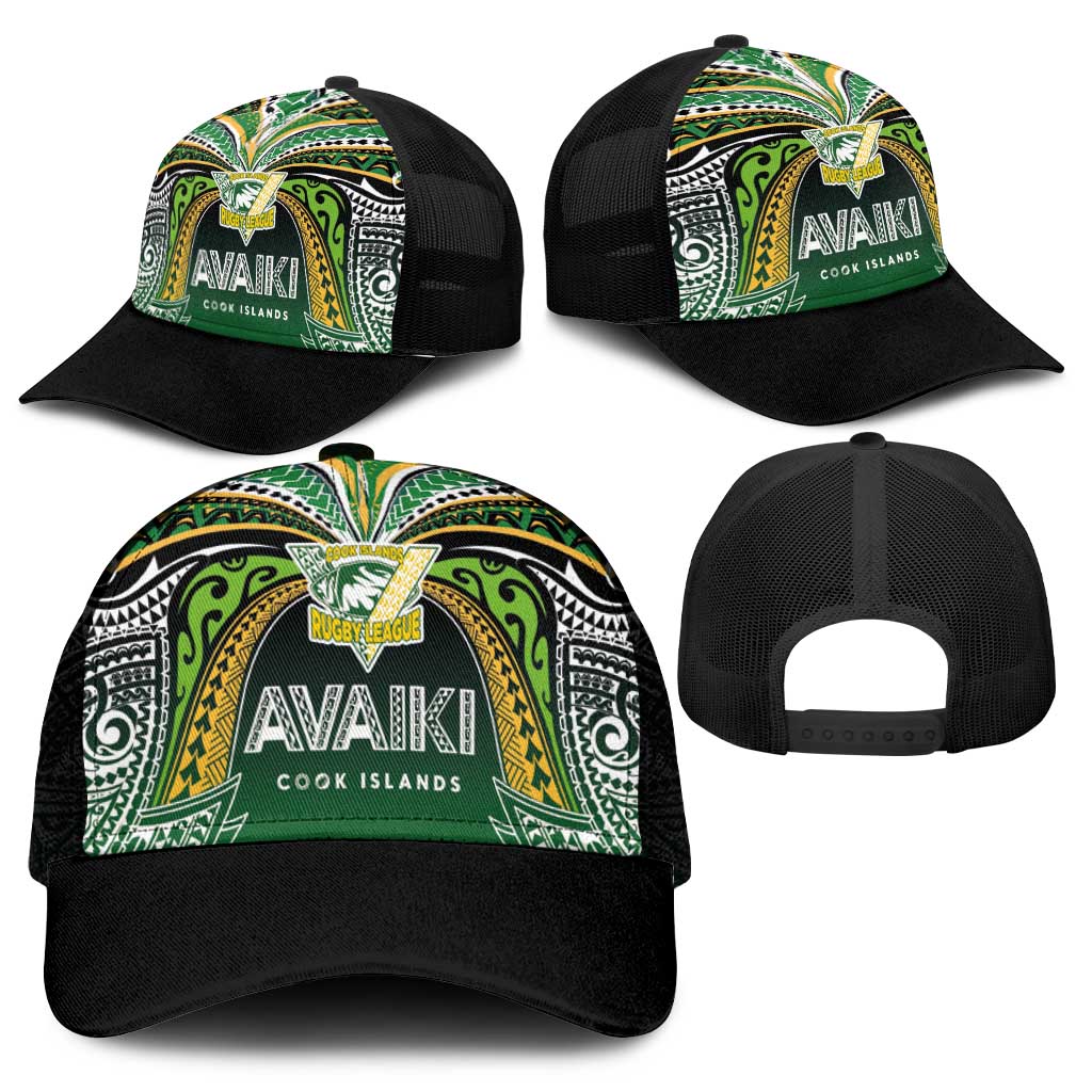 Cook Islands Rugby League Mesh Trucker Cap Avaiki Tatau Tribal Motifs Black Color - Polynesian Pride