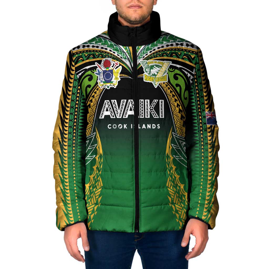 Custom Cook Islands Rugby League Padded Jacket Avaiki Tatau Tribal Motifs Black Color - Polynesian Pride