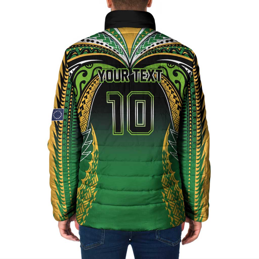 Custom Cook Islands Rugby League Padded Jacket Avaiki Tatau Tribal Motifs Black Color - Polynesian Pride