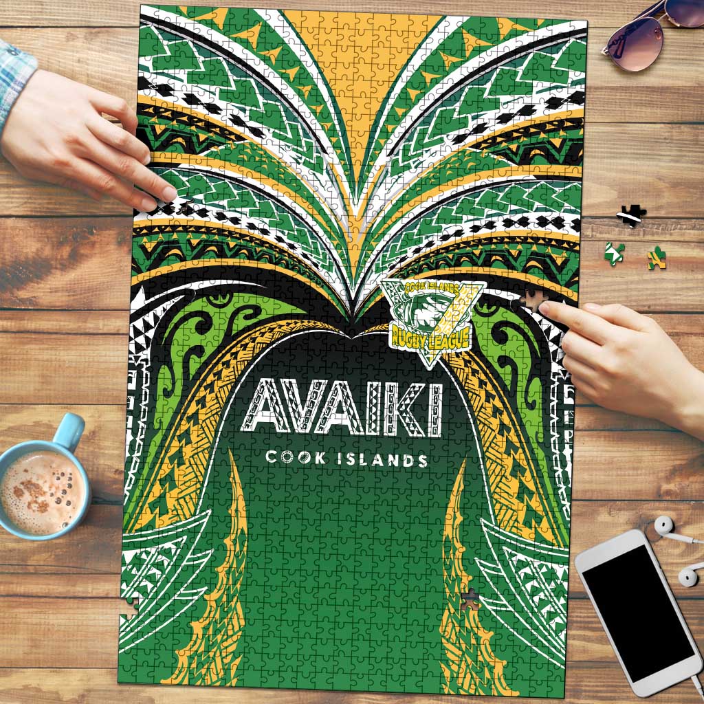 Cook Islands Rugby League Puzzle Avaiki Tatau Tribal Motifs Black Color - Polynesian Pride