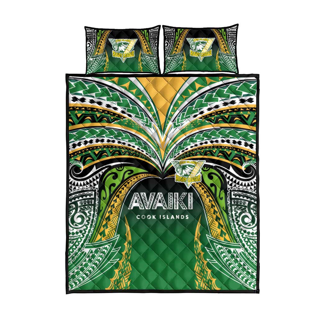 Cook Islands Rugby League Quilt Bed Set Avaiki Tatau Tribal Motifs Black Color - Polynesian Pride