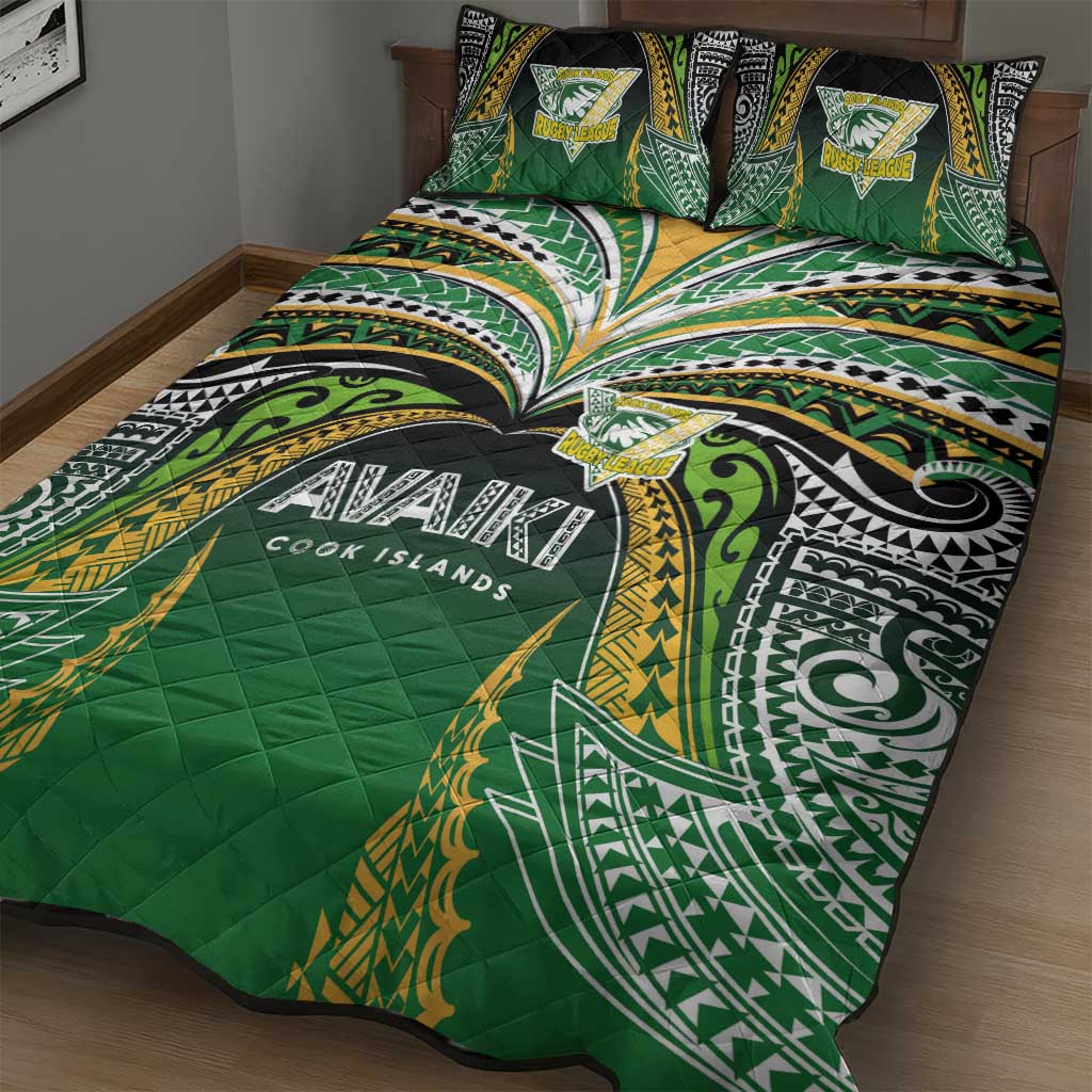 Cook Islands Rugby League Quilt Bed Set Avaiki Tatau Tribal Motifs Black Color - Polynesian Pride