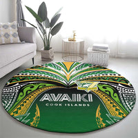Cook Islands Rugby League Round Carpet Avaiki Tatau Tribal Motifs Black Color - Polynesian Pride