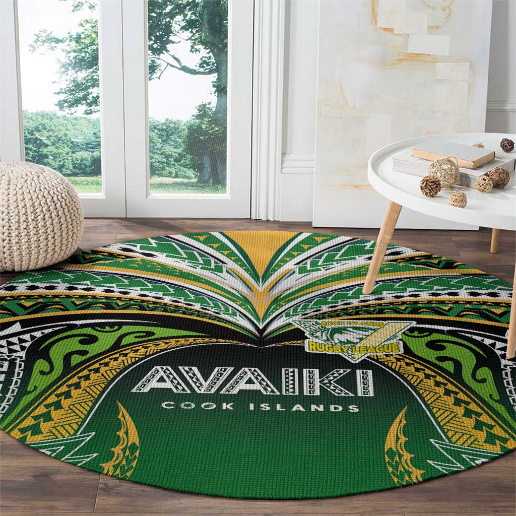 Cook Islands Rugby League Round Carpet Avaiki Tatau Tribal Motifs Black Color - Polynesian Pride