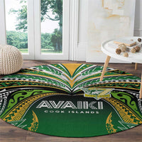 Cook Islands Rugby League Round Carpet Avaiki Tatau Tribal Motifs Black Color - Polynesian Pride