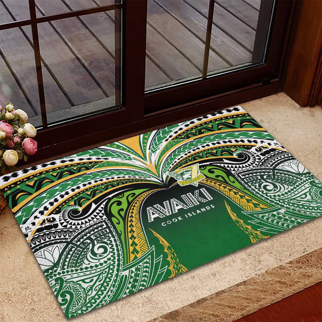 Cook Islands Rugby League Rubber Doormat Avaiki Tatau Tribal Motifs Black Color - Polynesian Pride