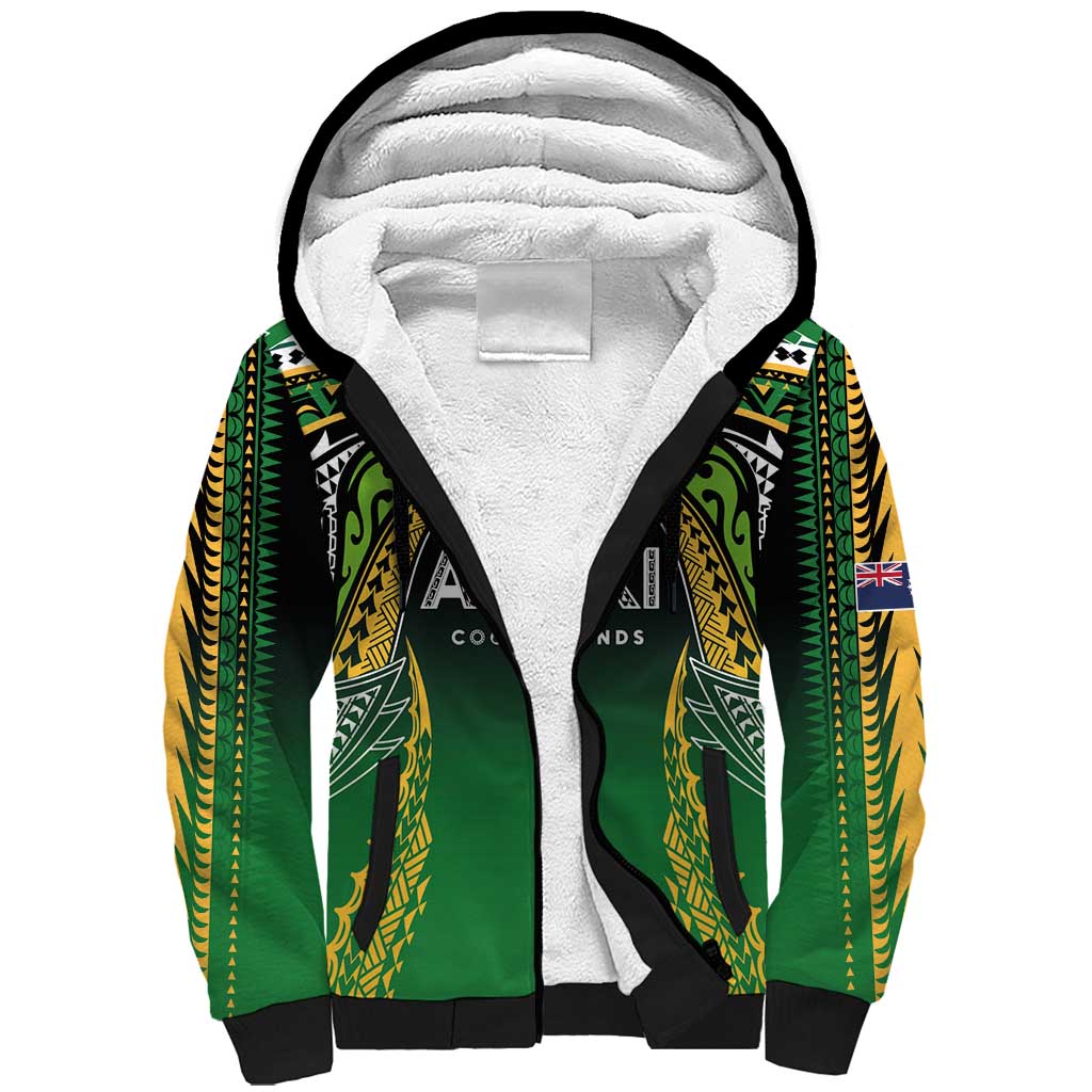 Custom Cook Islands Rugby League Sherpa Hoodie Avaiki Tatau Tribal Motifs Black Color - Polynesian Pride