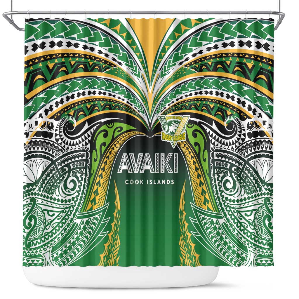 Cook Islands Rugby League Shower Curtain Avaiki Tatau Tribal Motifs Black Color - Polynesian Pride