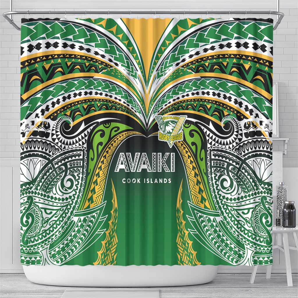 Cook Islands Rugby League Shower Curtain Avaiki Tatau Tribal Motifs Black Color - Polynesian Pride