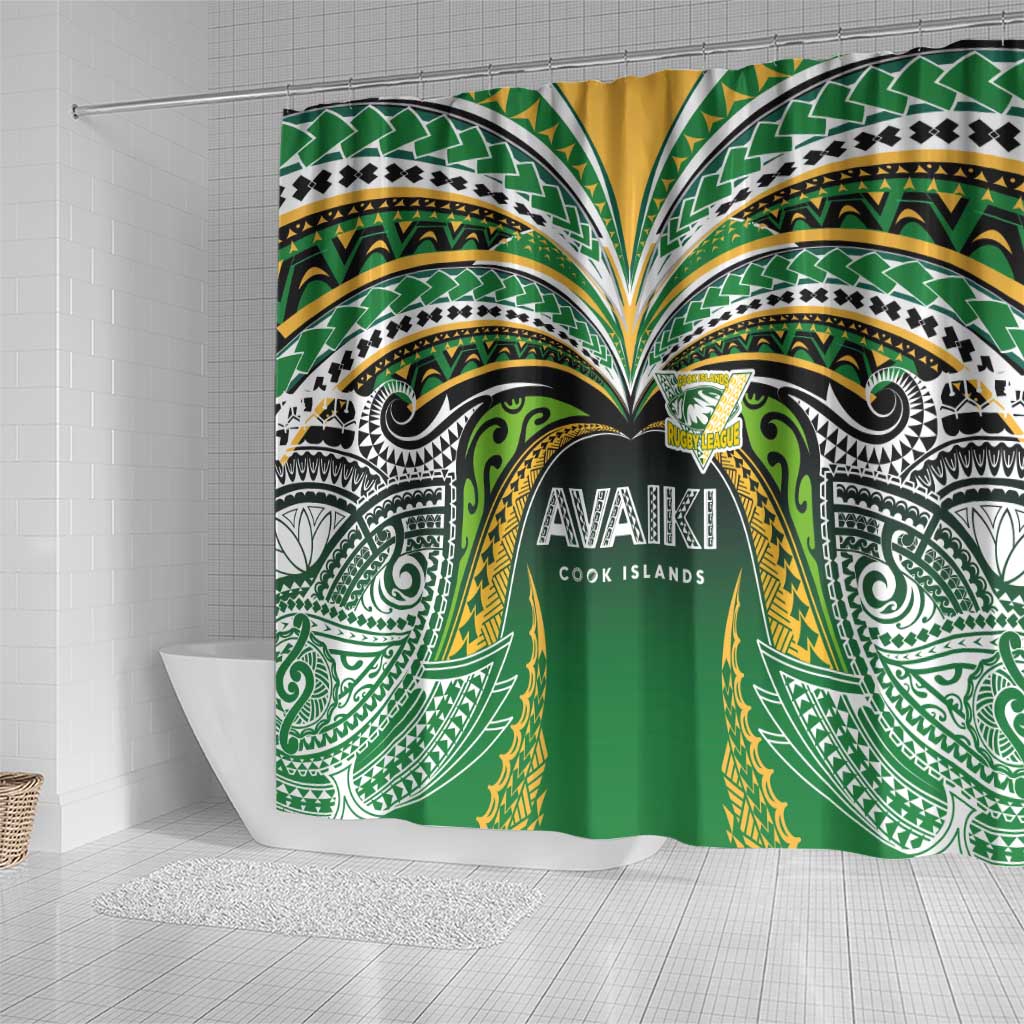 Cook Islands Rugby League Shower Curtain Avaiki Tatau Tribal Motifs Black Color - Polynesian Pride
