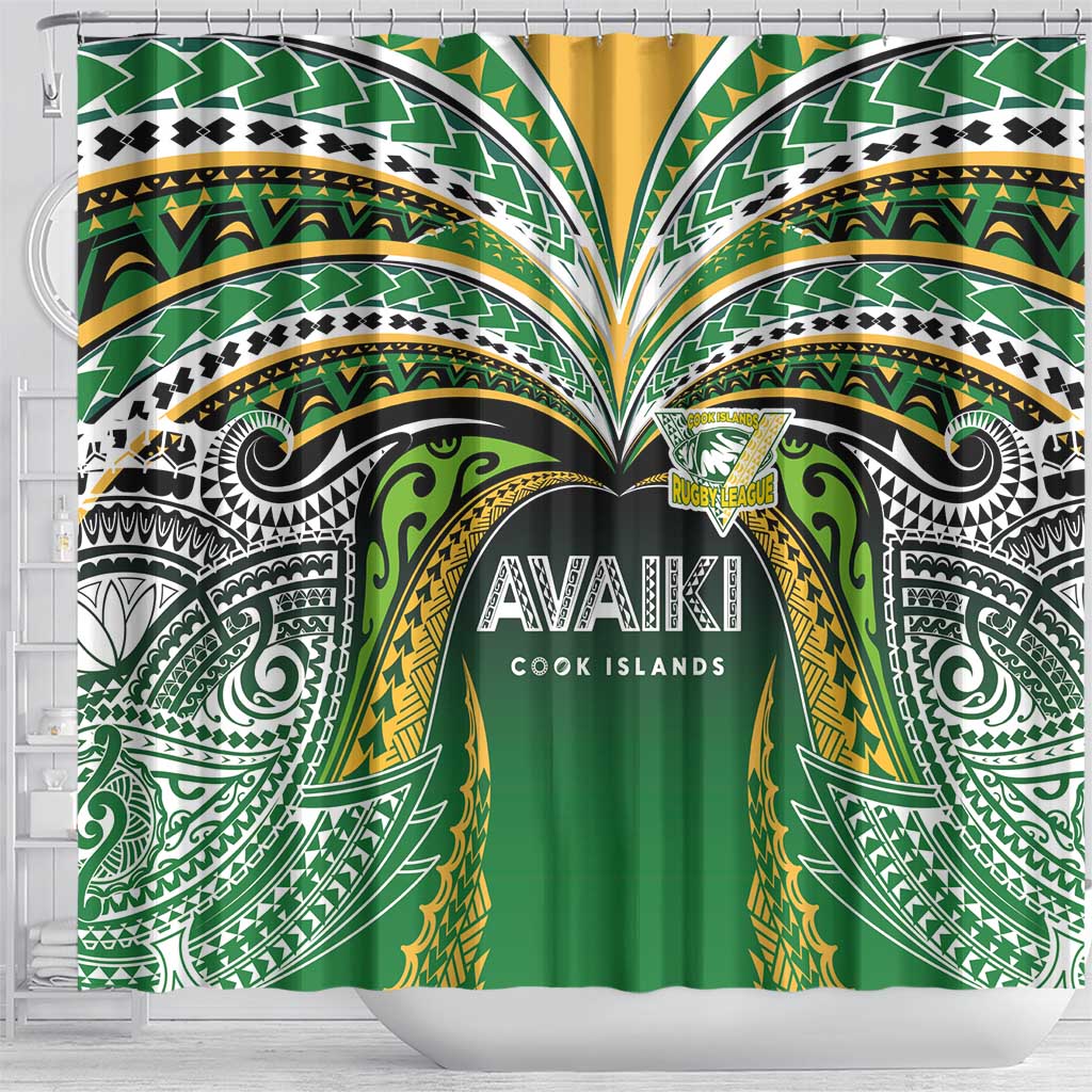 Cook Islands Rugby League Shower Curtain Avaiki Tatau Tribal Motifs Black Color - Polynesian Pride