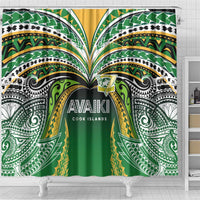 Cook Islands Rugby League Shower Curtain Avaiki Tatau Tribal Motifs Black Color - Polynesian Pride