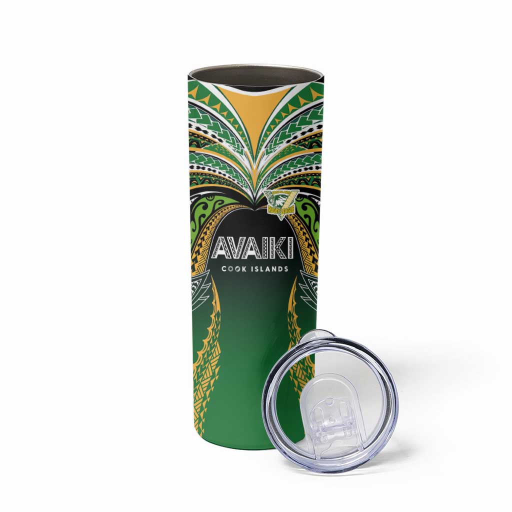 Custom Cook Islands Rugby League Skinny Tumbler Avaiki Tatau Tribal Motifs Black Color - Polynesian Pride